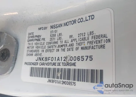 2002 Infiniti Q45 Luxury z USA, uszkodzony, nr VIN JNKBF01A12M006575